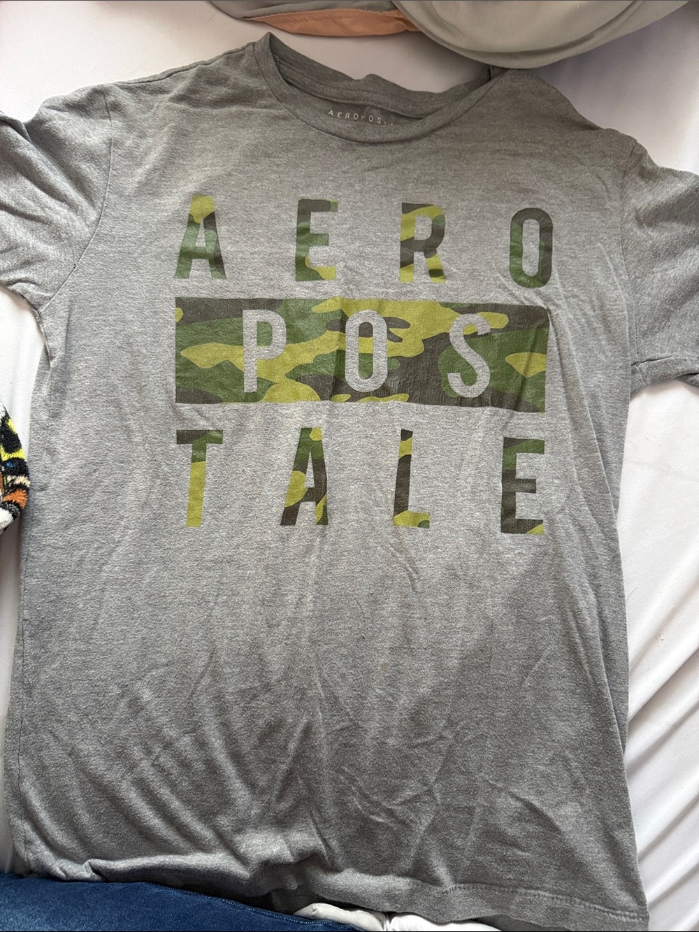 Aeropostale Gray Tee with Green Camo Logo Print